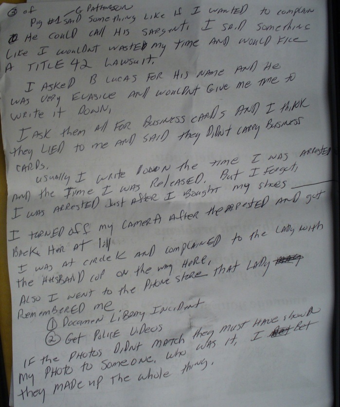 Notes on false arrest on June 25, 2013 12:15pm by Chandler, Arizona Police 1 of 6