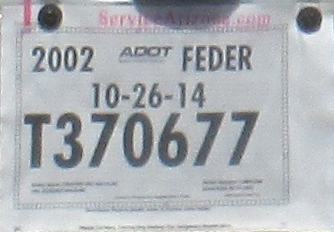 This is the paper license plate number Arizona plate number T370677 that was on the van when I was initially arrested