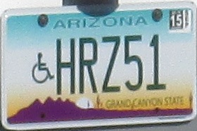 Arizona handicapped license plate HRZ51 - Van or bus owned by Chandler Christian Community Center - Parked illegally at Chandler Fire Department HQ 11/26/14 - it now has a real license plate