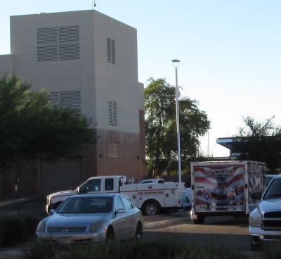 photo of trailer with Arizona License plate AZ LAST parked at Chandler Fire Department Headquarters on Monday, November 10, 2014