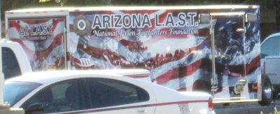 photo of trailer with Arizona License plate AZ LAST parked at Chandler Fire Department Headquarters on Monday, November 10, 2014